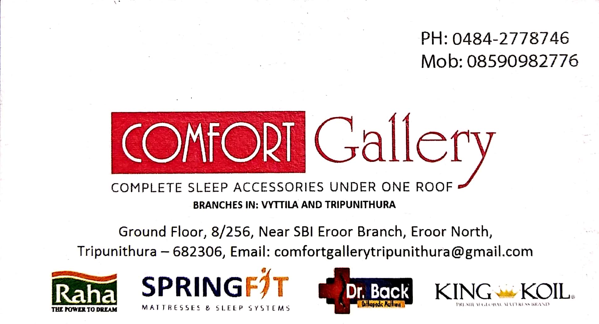 COMFORT GALLERY, MATTRESSES,  service in Thrippunithura, Ernakulam